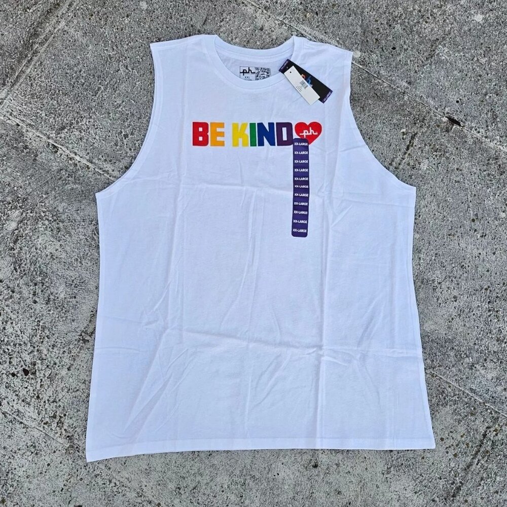 The Phluid Project Men T Shirt White Cotton Sleeveless Tee BE KIND Size XXL